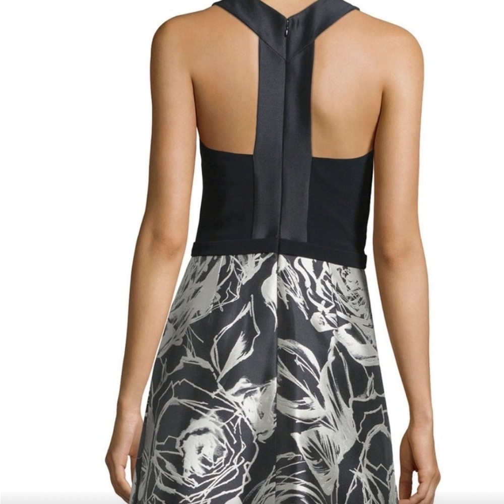Theia Black and Silver Floral Mini Dress
